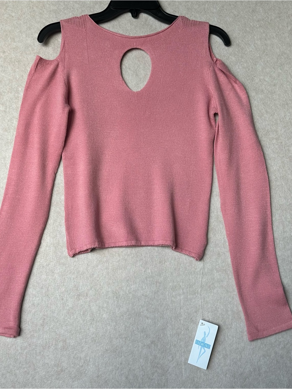 Harmonie Dance Top Size M Pink Cold Shoulder Sweater Keyhole Back Viscose NWT